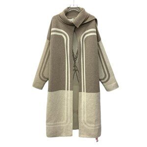 Hermès Paris Two-Tone Cashmere Open Front Knitted Cardigan Coat Size 36 XS Beige